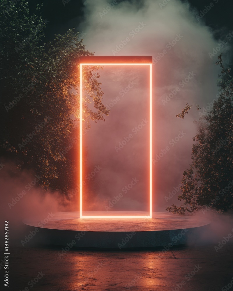 Aufkleber immersive liminal portal neo-futuristic digital transition experience with glowing neon rectangular 