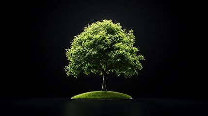 Lush Green Tree: A 3D Rendered Springtime Scene in Dark Studio Lighting AI Generated