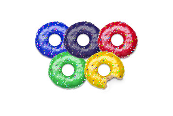 Donuts as olympic rings illustration isolated, white background.