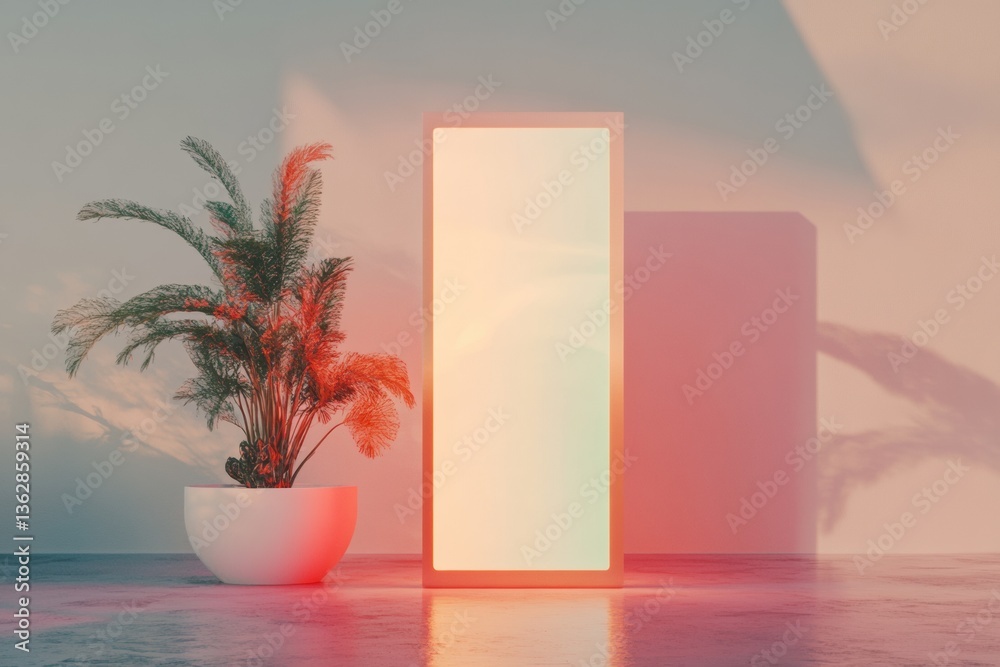 Poster minimalist digital wellness portal translucent light panel with botanical elements - futuristic ambi