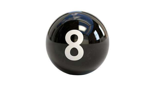 Mysterious Eight Ball: A glossy black eight ball, the harbinger of fate in a game of pool, sits in stark isolation, its number eight gleaming like a cryptic omen.