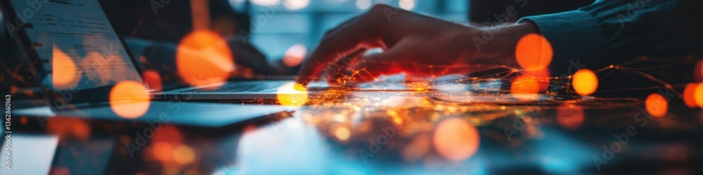 Aufkleber Hybrid Workflow Revolution Immersive Digital Collaboration Visualized Through Blurred Connectivity, Empowering Global Remote Professional Synergy
