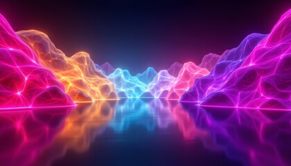 An eye catching abstract illustration featuring vibrant colors that transition seamlessly, creating a mesmerizing and dynamic glowing effect in a 3D setting