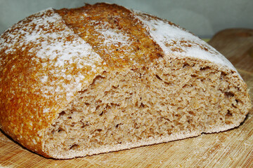 Slow fermentation wholemeal bread. Bread made with Levain. Brazilian breakfast.