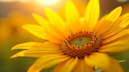 Close-up of Vibrant Yellow Sunflower in Field Bathed in Sunlight