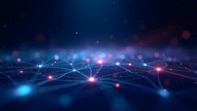 Abstract network connecting points, glowing blue digital data, futuristic technology background