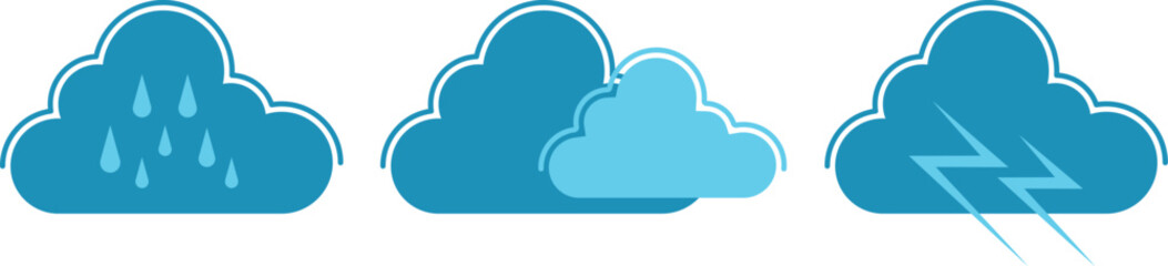 icon set for web, weather and climate, thunderstorm with sun and clouds