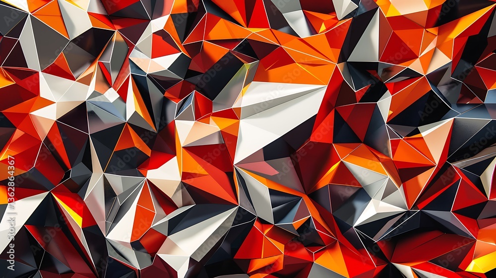 Poster a striking design of interlocking polygons in bold, contrasting colors, creating a sense of dynamic 