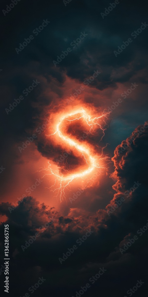Poster climate crisis visualization electrifying s-shaped lightning symbolizing global warming impact - cut
