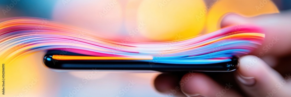 Fototapete immersive digital flow cutting-edge smartphone interaction with vibrant chromatic gradient - next-ge
