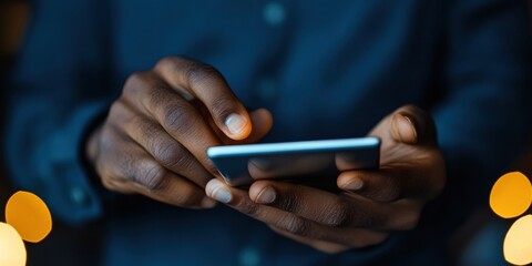 Emerging Digital Connectivity Minimalist Dark Mode Mobile Interaction Showcasing Gen Z Tech Engagement with Sleek Smartphone Interface in Low-Light Professional Environment