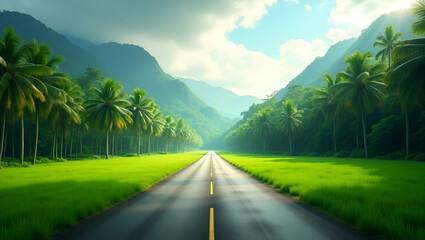 Tranquil Tropical Road: Embracing Eco-Friendly Living & Nature