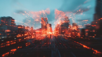 Cyberpunk Urban Dystopia Neon-Infused Metropolis Explosion with Hyper-Realistic Digital Blur - Futuristic Tech Visualization for Immersive Media and Creative Digital Storytelling