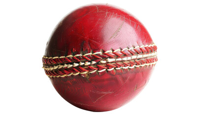 The Cricket Ball: A close-up shot of a classic red cricket ball, showcasing the intricate stitching and weathered surface, ready for a match.