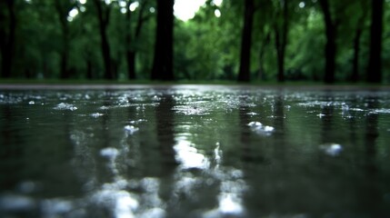 Fototapeta premium Rain-soaked pavement in a park