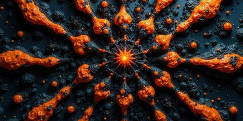 Abstract Orange and Black Cosmic Mandala A Symmetrical Design of Intertwined Organic Forms