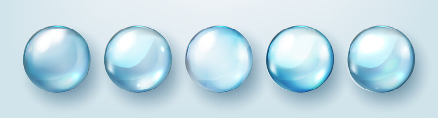 Water bubble, realistic  collagen oil or essence,  model isolated on transparent background. Vector  circle water drop icon