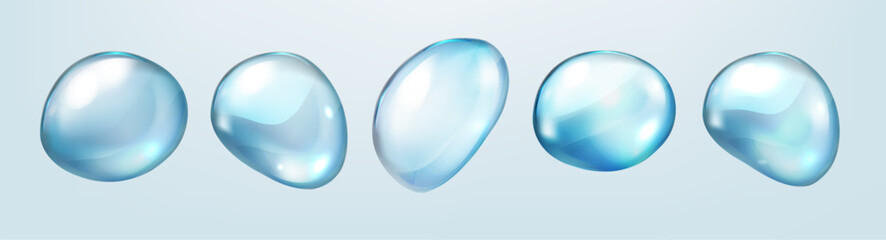 Water bubble, realistic  collagen oil or essence,  model isolated on transparent background. Vector  circle water drop icon