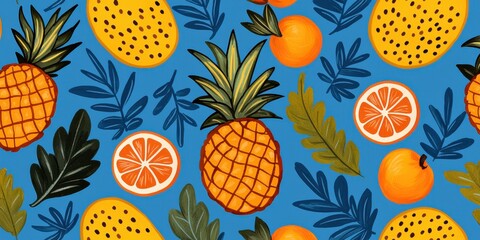 Vibrant tropical fruit patterns artistic design colorful background creative environment top-down view summer vibes