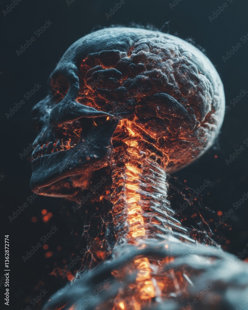 Aufkleber Neurological Mapping Immersive Anatomical Visualization of Cranial-Spinal Neural Network with Thermal Reactive Bio-Digital