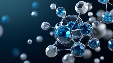 3D Render: Molecular Structure in Deep Blue Space AI Generated