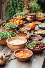 Fototapeta premium Rustic Farm-to-Table Harvest Feast Artisanal Clay Bowl Culinary Experience - Sustainable Dining Storytelling for Conscious Epicurean Marketplaces