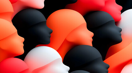 Abstract Crowd of Red Orange Black and White Faces