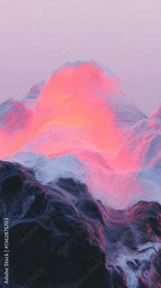 Aufkleber synthetic landscape dreamscape ethereal digital mountain with vibrant neon gradient - immersive visu
