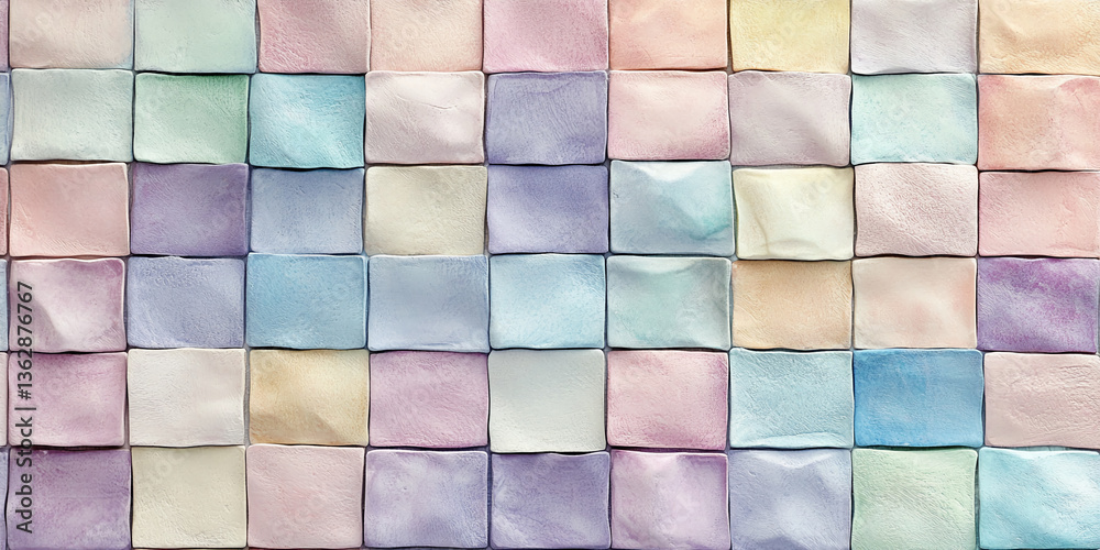 Aufkleber Pastel-colored square tiles with textured surface, creating a soft and calming visual effect, showcasing a delicate and serene aesthetic, ideal for background or design element