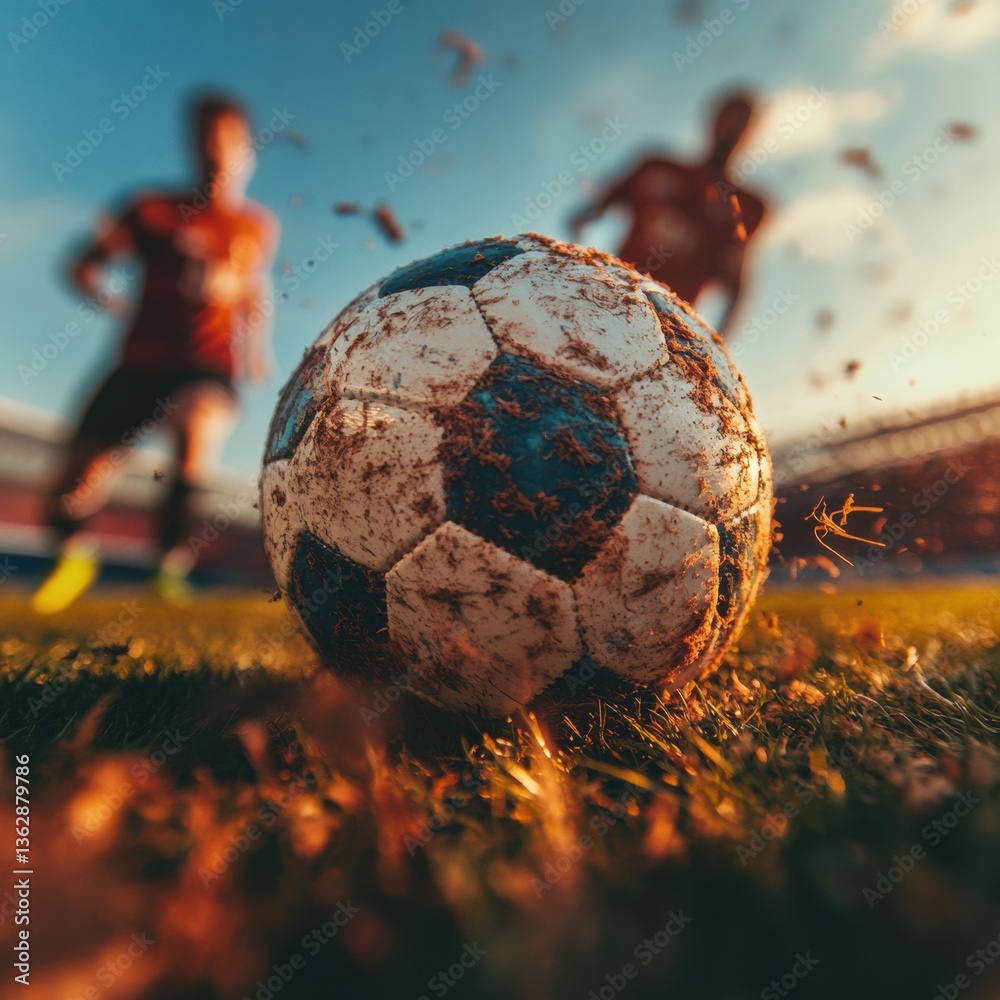 Poster gritty soccer intensity dynamic pitch showdown capturing next-gen athletic performance and competiti