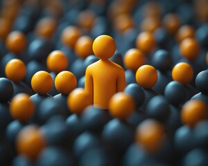 Obraz premium A vibrant orange figure stands out among a crowd of dark figures, symbolizing individuality