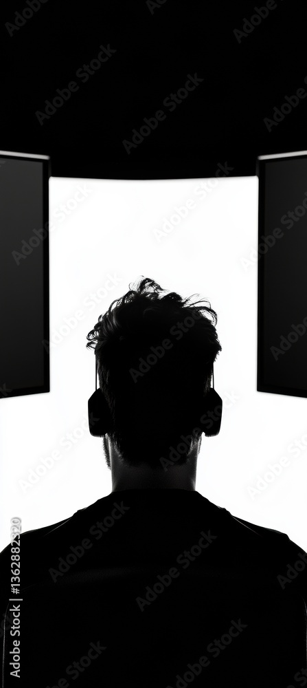 Poster Minimalist Digital Workspace Silhouette Immersive Remote Work Experience with Dual Monitor Hybrid Connectivity - Next-Gen Professional Productivity Visualization