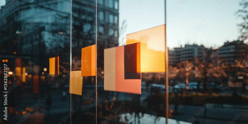 Poster modular urban design visualization translucent glass architecture with golden geometric panels captu