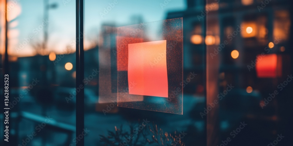 Poster Transparent Workflow Insights Minimalist Glass Partition with Vibrant Sticky Note - Dynamic Collaboration and Modern Business Process Visualization for Agile Teams