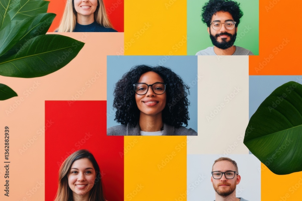 Poster vibrant digital diversity collaborative hybrid workforce mosaic showcasing inclusive workplace innov