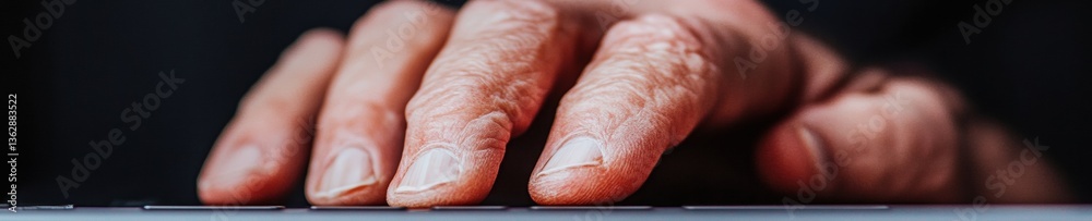 Aufkleber Minimalist Ergonomic Workspace Aged Hands Navigating Digital Productivity in Soft Light - Capturing Intergenerational Remote Work Dynamics