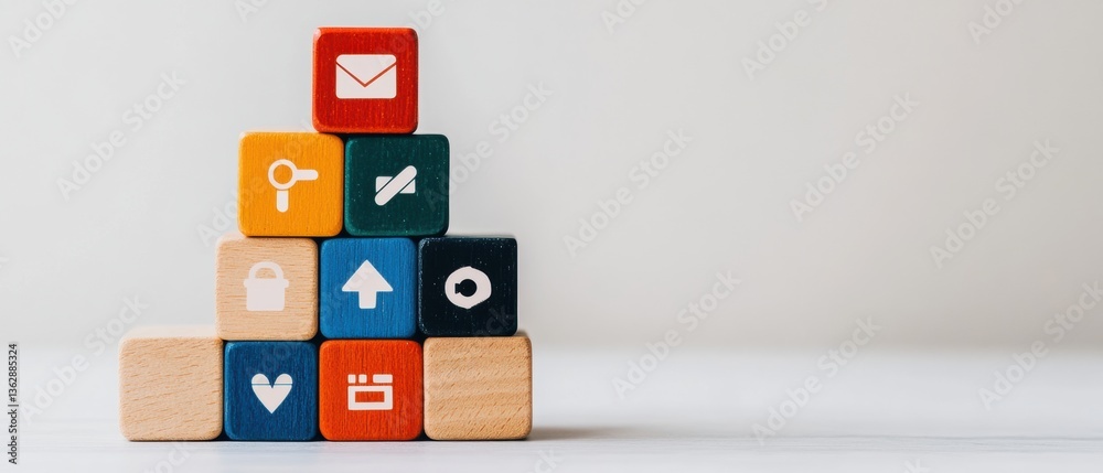 Poster minimalist digital literacy pyramid innovative tech education blocks showcasing strategic parental g