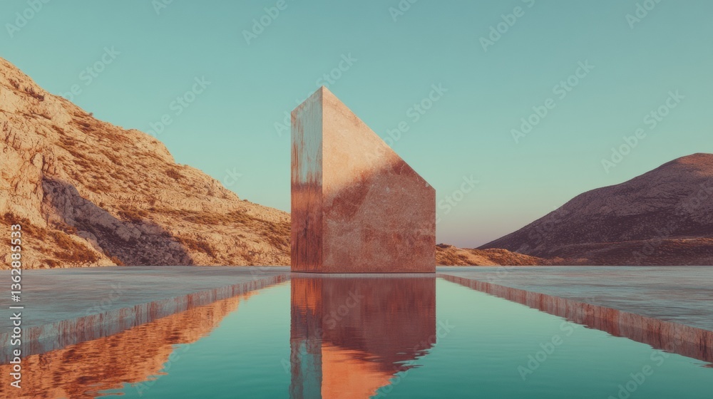 Poster liminal landscapes brutalist architecture meets zen minimalism - contemplative spatial design for mi