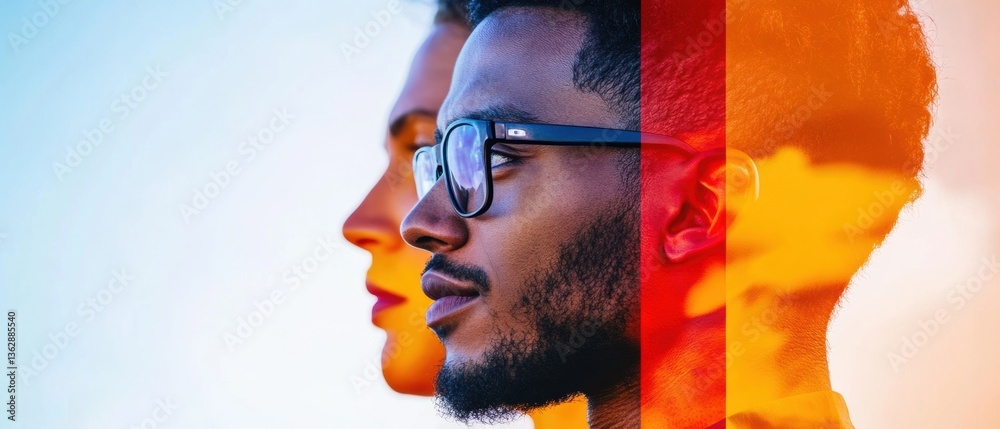 Poster Immersive Diversity Showcase Vibrant Multi-Generational Professional Profiles in Dynamic Color-Blocked Corporate Branding Narrative