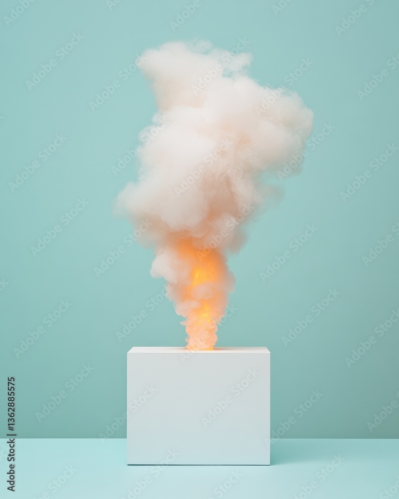 Fototapete Minimalist Digital Disruption Explosive Visual Metaphor of Innovation, Transformative Tech Concept with Sculptural Smoke Performance on Pastel Background