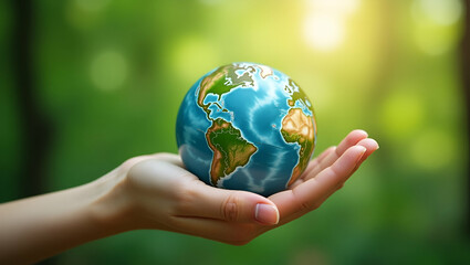 Flat Hand Holding Green Globe: A Cute Vector Illustration of ESG Sustainability and Renewable Energy