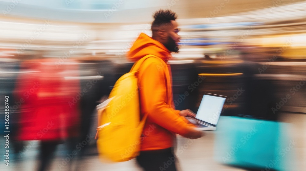 Leinwandbilder hyper-mobile workforce dynamic digital nomad productivity in motion - blurred urban workspace showca