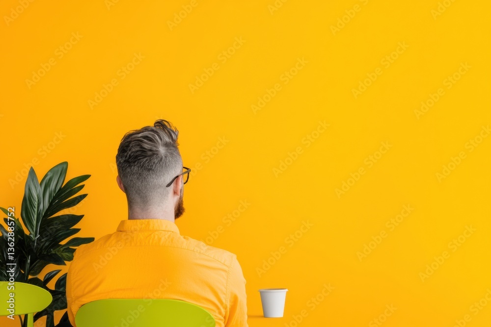 Poster vibrant modern workspace gen z freelancer in bold yellow creative environment - minimalist design an