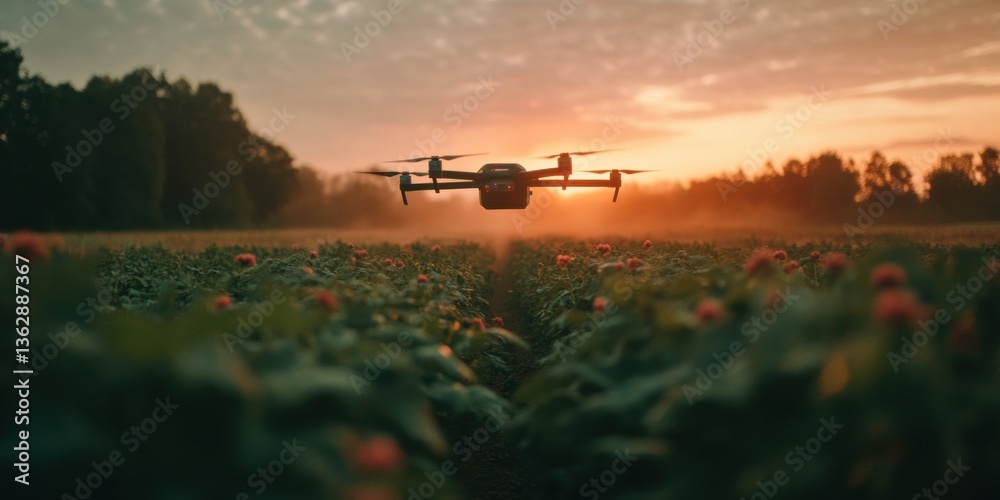 Aufkleber sunset agritech horizon precision drone monitoring in sustainable farming landscape - innovative cli