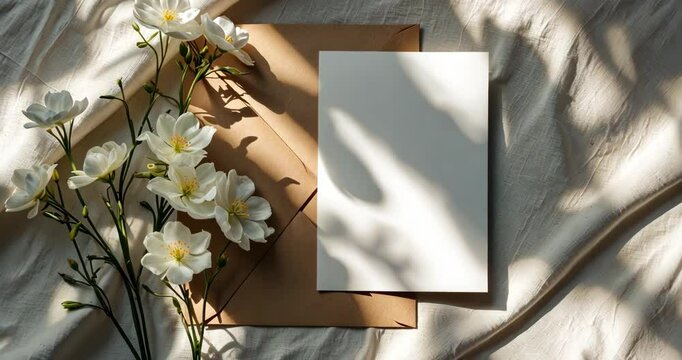 Blank paper card, mockup of a postcard with space for text, an aesthetic floral greeting postcard template.