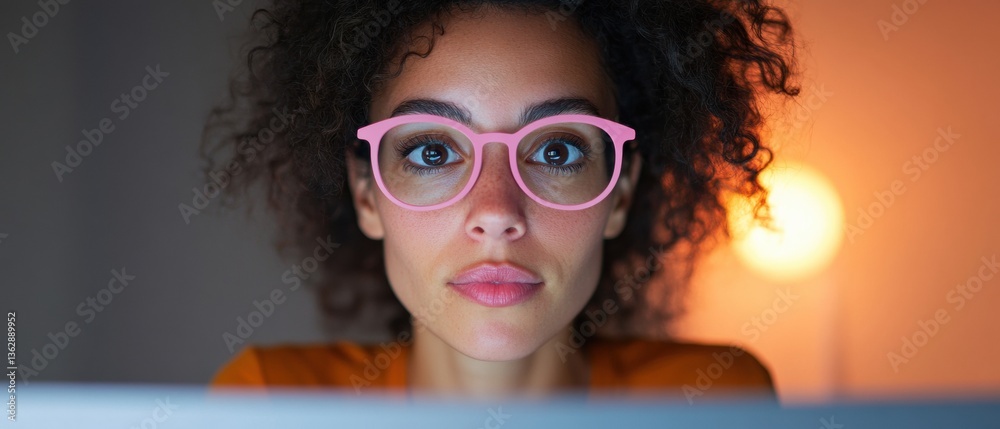 Poster Empowered Gen Z Professional Dynamic Workspace Portrait with Trendsetting Eyewear, Illuminating Inclusive Corporate Culture and Digital Creativity