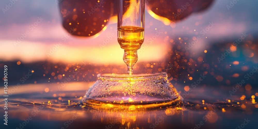 Poster golden hour science precision liquid droplet analysis in cinematic macro - next-gen environmental re