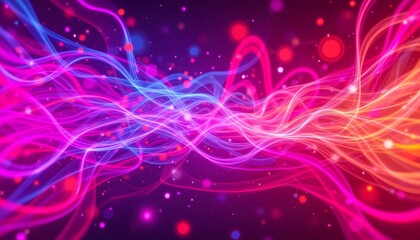 A vibrant and eye catching abstract neon color dynamic background featuring a mix of glowing pink, blue, and orange swirls and lines, creating a mesmerizing and modern aesthetic.