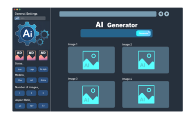 AI software to generate images with futuristic platform user interface. Image AI generator conceptArtificial Intelligence Image Content Generator.AI image creation service technology PNG.	