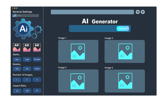 AI software to generate images with futuristic platform user interface. Image AI generator conceptArtificial Intelligence Image Content Generator.AI image creation service technology PNG.	